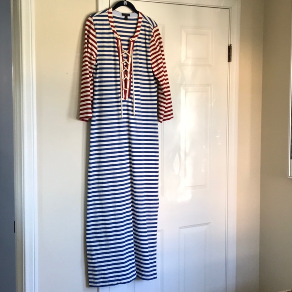 J Crew 100% Cotton Striped Maxi Dress Sz Medium
